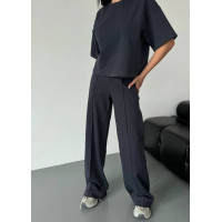 Жіночий костюм (футболка + штани палаццо) колір графіт S розмір