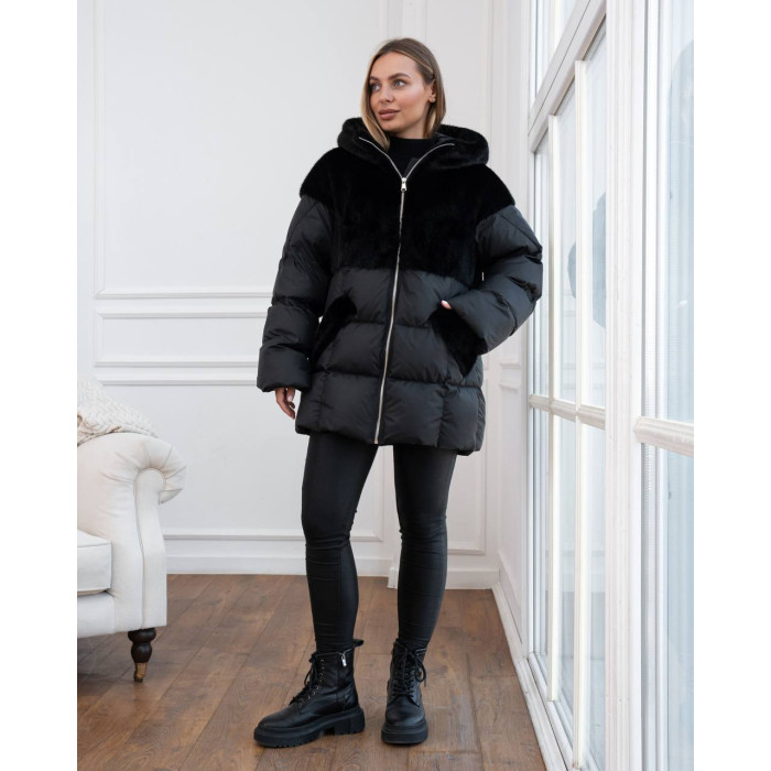 Жіночий зимовий пуховик Меган з хутром норки чорного кольору розмір M