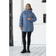 Жіноча зимова коротка куртка на біопусі з капюшоном в блакитному кольорі розмір 52